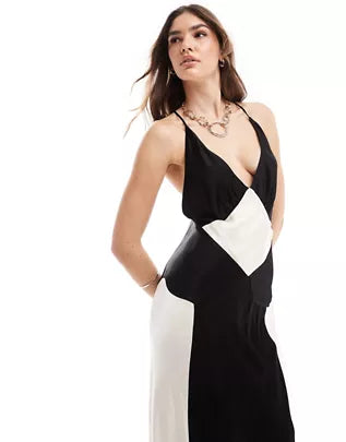 π Monochrome Elegance: Satin Maxi Dress